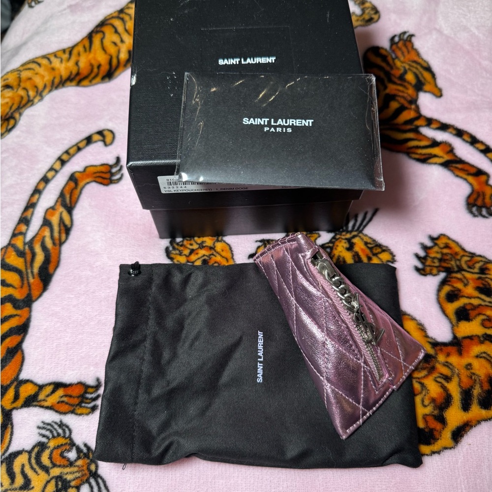 Saint Laurent Metallic Pink Quilted Key Pouch